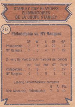 1974-75 O-Pee-Chee #213 Semi-Finals (Flyers vs. Rangers) Back