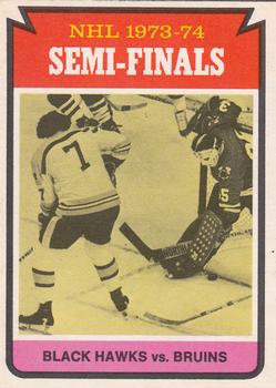 1974-75 O-Pee-Chee #214 Semi-Finals (Blackhawks vs. Bruins) Front