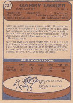 1974-75 O-Pee-Chee #237 Garry Unger Back