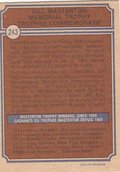 1974-75 O-Pee-Chee #243 Masterton Memorial Trophy Back
