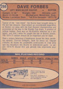 1974-75 O-Pee-Chee #266 Dave Forbes Back