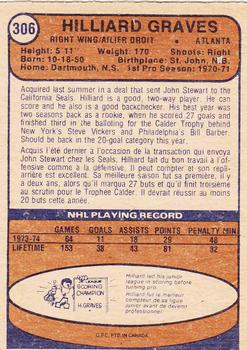1974-75 O-Pee-Chee #306 Hilliard Graves Back