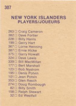 1974-75 O-Pee-Chee #307 New York Islanders Team Back