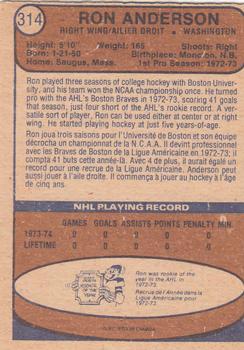 1974-75 O-Pee-Chee #314 Ron Anderson Back
