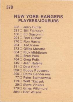 1974-75 O-Pee-Chee #370 New York Rangers Team Back