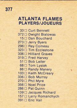 1974-75 O-Pee-Chee #377 Atlanta Flames Team Back