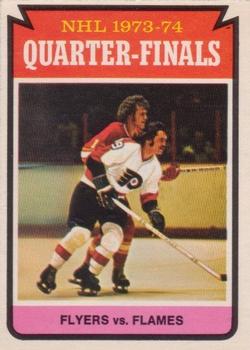 1974-75 O-Pee-Chee #209 Quarter-Finals (Flyers vs. Flames) Front