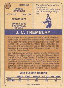 1974-75 O-Pee-Chee WHA #18 J.C. Tremblay Back