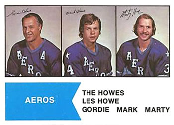 1974-75 O-Pee-Chee WHA #1 The Howes (Gordie Howe / Mark Howe / Marty Howe) Front