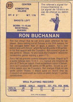 1974-75 O-Pee-Chee WHA #23 Ron Buchanan Back