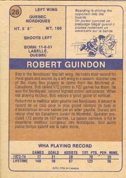 1974-75 O-Pee-Chee WHA #26 Robert Guindon Back