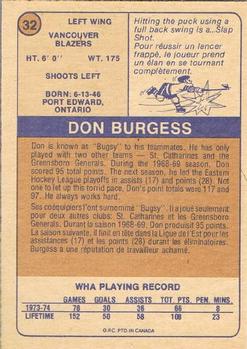 1974-75 O-Pee-Chee WHA #32 Don Burgess Back