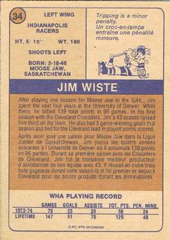 1974-75 O-Pee-Chee WHA #34 Jim Wiste Back