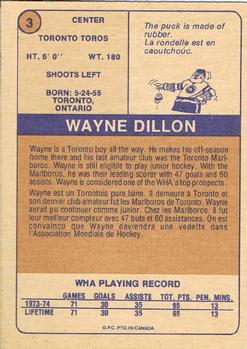 1974-75 O-Pee-Chee WHA #3 Wayne Dillon Back