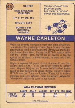 1974-75 O-Pee-Chee WHA #45 Wayne Carleton Back