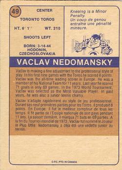 1974-75 O-Pee-Chee WHA #49 Vaclav Nedomansky Back