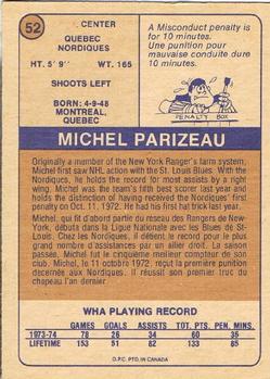 1974-75 O-Pee-Chee WHA #52 Michel Parizeau Back