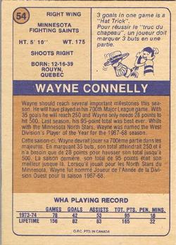 1974-75 O-Pee-Chee WHA #54 Wayne Connelly Back