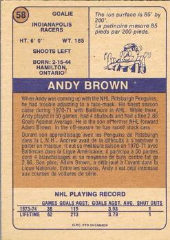 1974-75 O-Pee-Chee WHA #58 Andy Brown Back