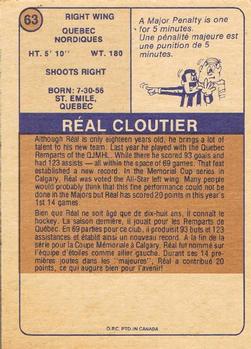 1974-75 O-Pee-Chee WHA #63 Real Cloutier Back