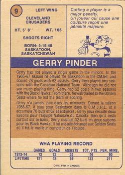 1974-75 O-Pee-Chee WHA #9 Gerry Pinder Back
