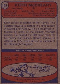 1974-75 Topps #103 Keith McCreary Back