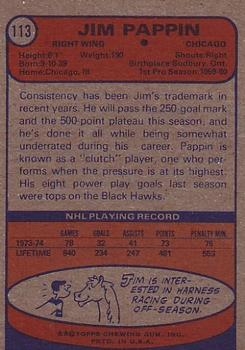 1974-75 Topps #113 Jim Pappin Back