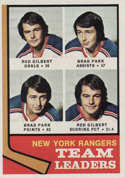 1974-75 Topps #141 Rod Gilbert / Brad Park Front