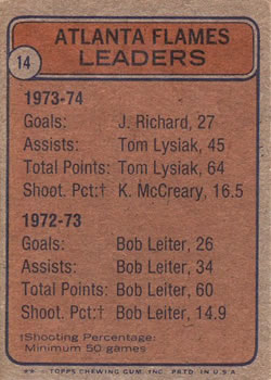 1974-75 Topps #14 Jacques Richard / Tom Lysiak / Keith McCreary Back