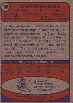 1974-75 Topps #150 Dennis Hull Back
