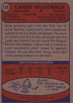 1974-75 Topps #168 Lanny McDonald Back