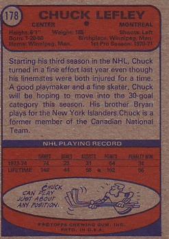 1974-75 Topps #178 Chuck Lefley Back