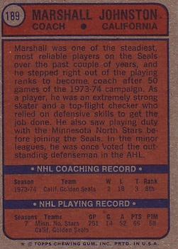 1974-75 Topps #189 Marshall Johnston Back