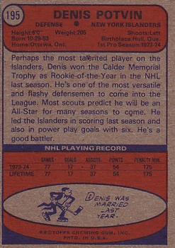 1974-75 Topps #195 Denis Potvin Back