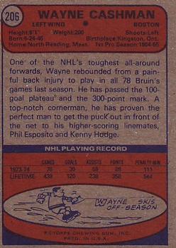 1974-75 Topps #206 Wayne Cashman Back