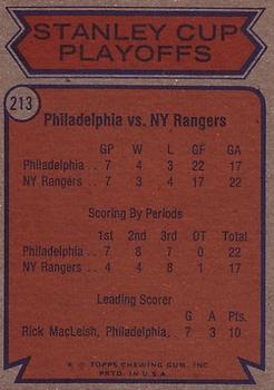 1974-75 Topps #213 Semifinals (Flyers vs. Rangers) Back