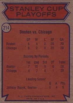 1974-75 Topps #214 Semifinals (Bruins vs. Blackhawks) Back