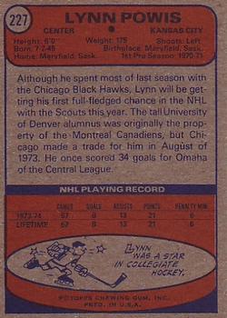1974-75 Topps #227 Lynn Powis Back