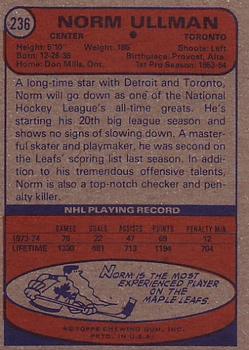 1974-75 Topps #236 Norm Ullman Back
