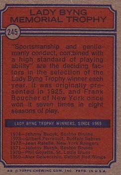 1974-75 Topps #245 Lady Byng Memorial Trophy Back