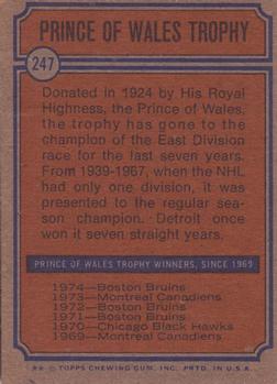 1974-75 Topps #247 Prince of Wales Trophy Back