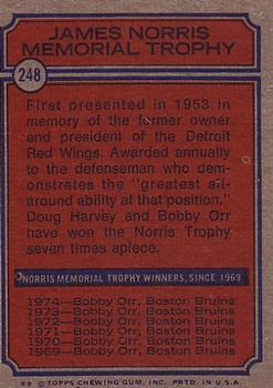 1974-75 Topps #248 James Norris Trophy Back