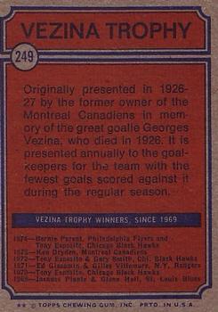 1974-75 Topps #249 Vezina Trophy Back
