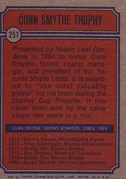 1974-75 Topps #251 Conn Smythe Trophy Back