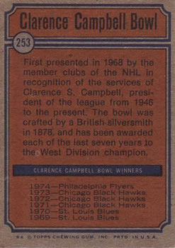 1974-75 Topps #253 Clarence Campbell Bowl Back