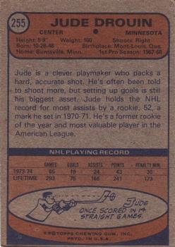 1974-75 Topps #255 Jude Drouin Back