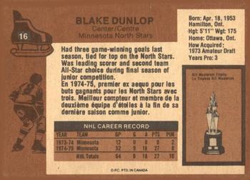 1975-76 O-Pee-Chee #16 Blake Dunlop Back