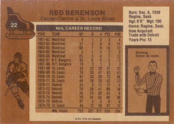 1975-76 O-Pee-Chee #22 Red Berenson Back