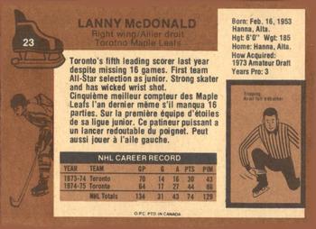 1975-76 O-Pee-Chee #23 Lanny McDonald Back