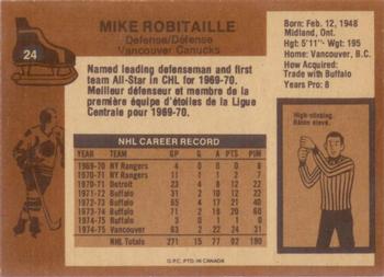 1975-76 O-Pee-Chee #24 Mike Robitaille Back